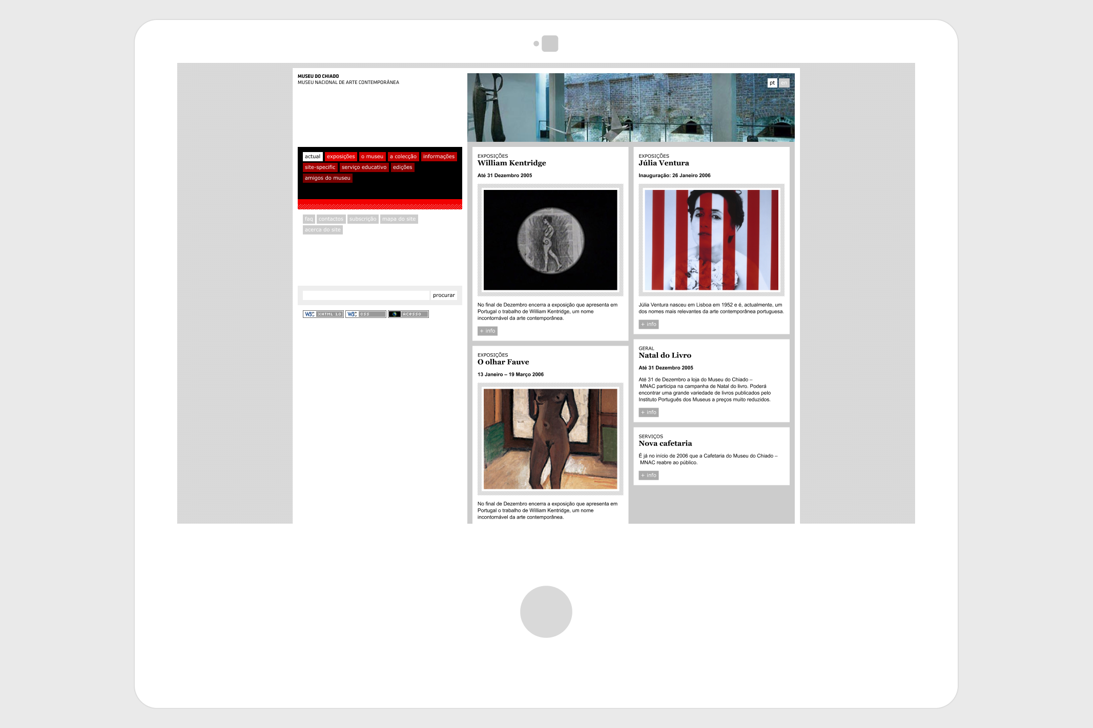 Website interface design for contemporary art museum, 2005